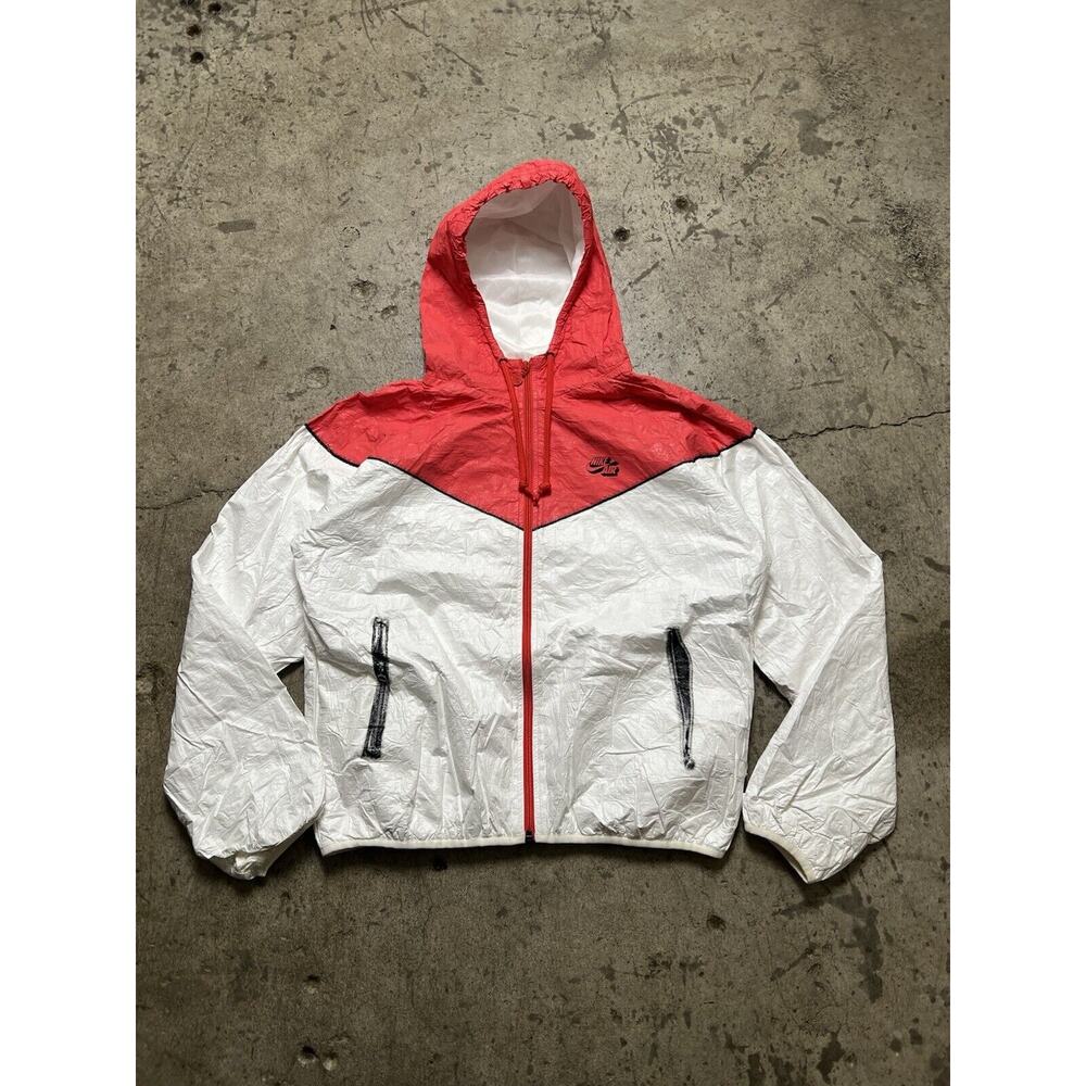 RARE Nike White Orange Color block Trompe L’oeil Zipper Running Jacket Women XL